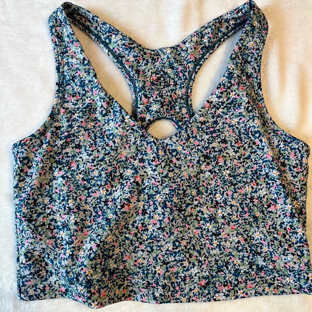 Sage Collective Floral Crop Tank Top Built In Bra Racerback Women’s Medium
